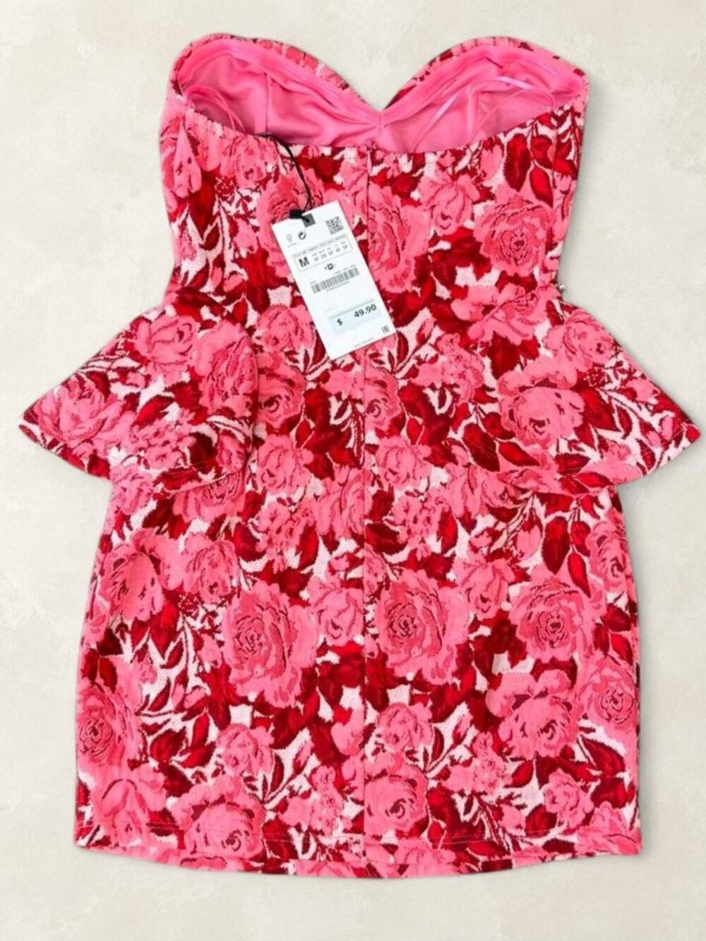 ZARA NWT Pink Floral Strapless Dress - Medium - Picture 4 of 7